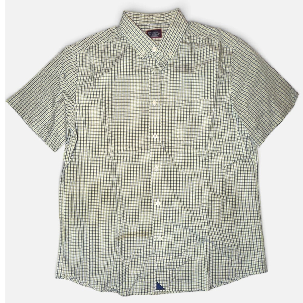 UNTUCKit Mens Slim Fit Wrinkle Free Short Sleeve Check Shirt Green Navy Large